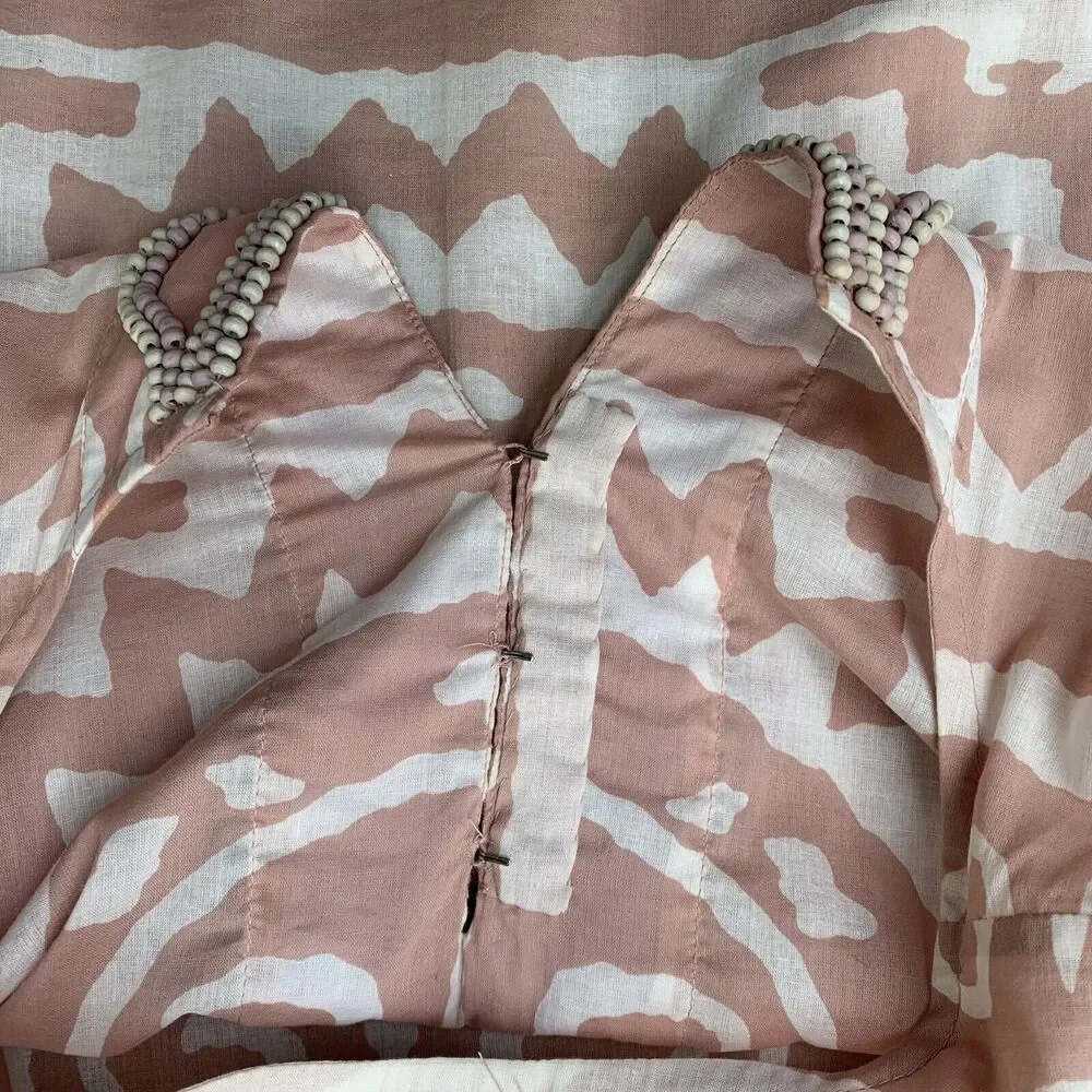 Soft Surroundings Pink White Tribal Top Tunic Cover Up Beaded Hook Closure Large - Picture 8 of 8
